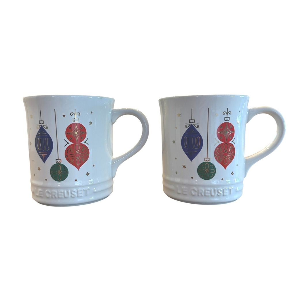 Le Creuset Mug Set of 2 White Christmas Ornament Stoneware Coffee Cup Set